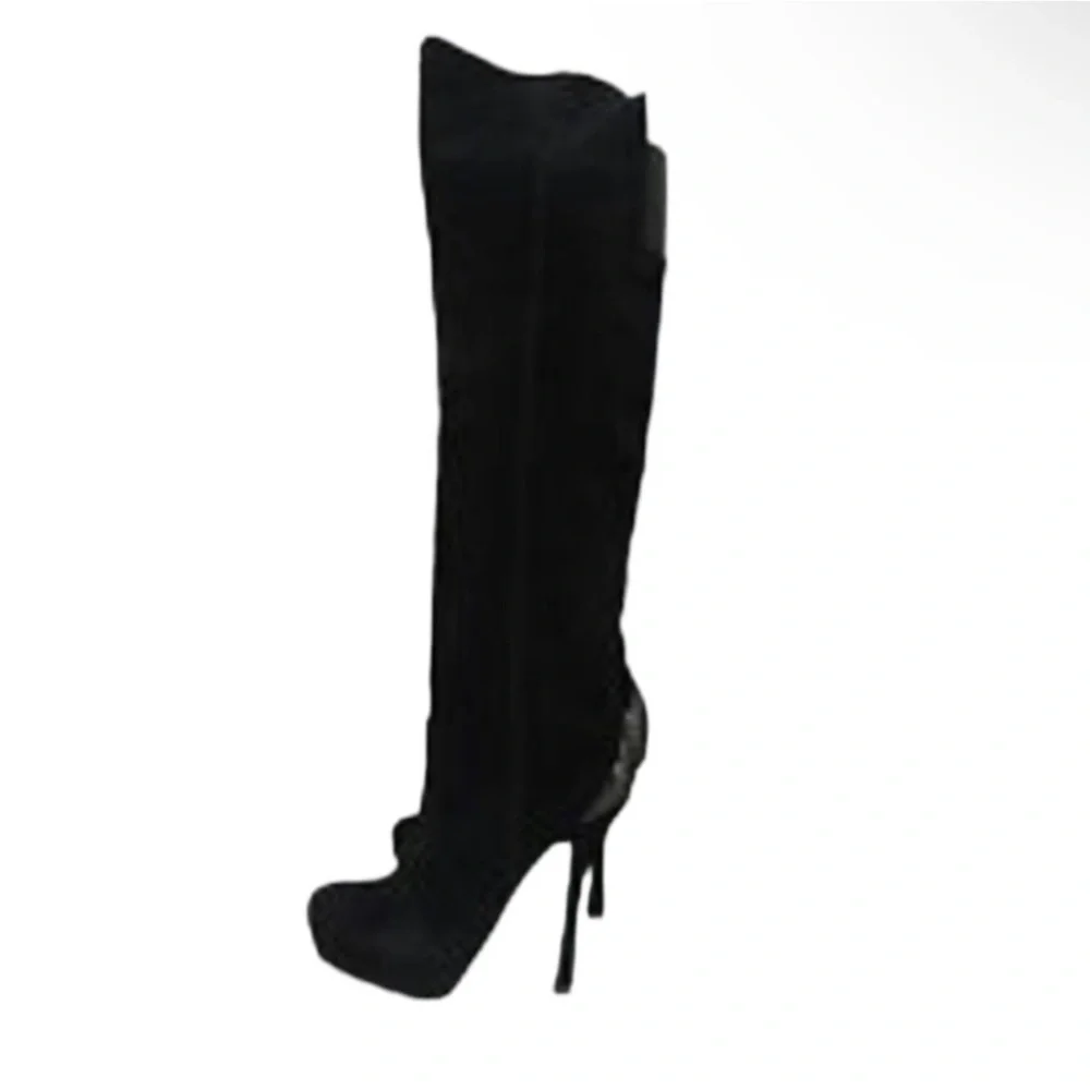 Authentic H by Halston tall over knees platform black suede leather boots sz 9